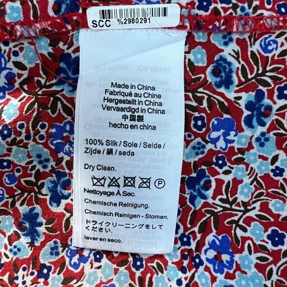 J. Crew Classic Fit 100% Silk Blouse Womens 8 Red Floral‎ Long Sleeve Button Up - Picture 11 of 11